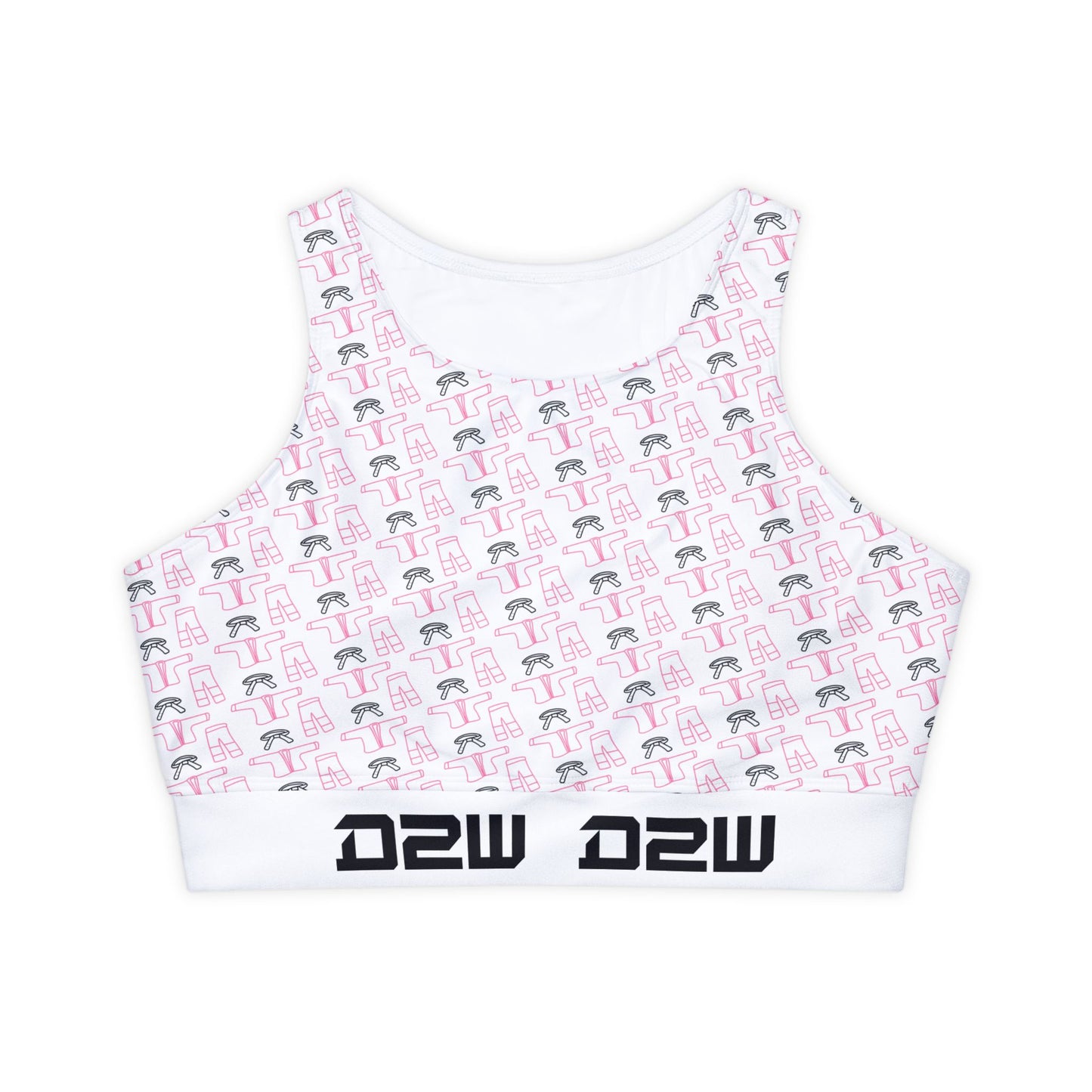 Fully Lined, Padded Sports Bra White with Pink Bjj Gi monogram